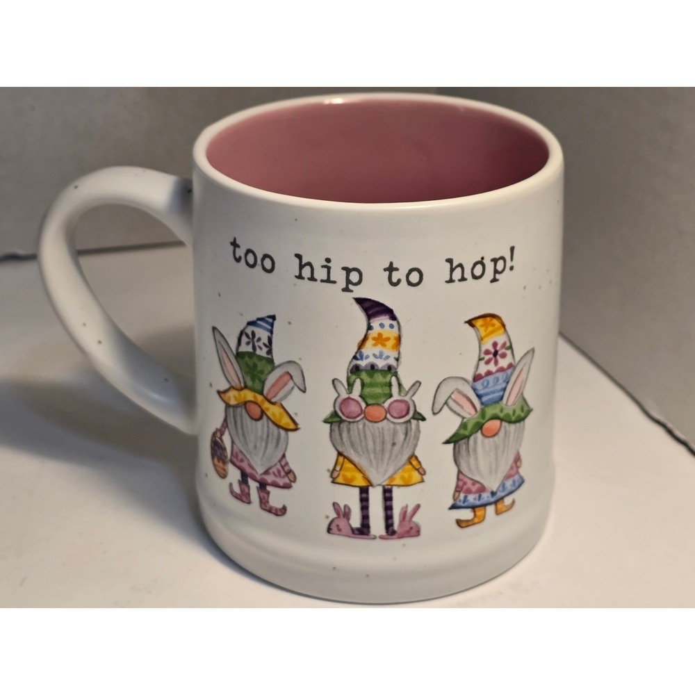 Carrot Patch Cottage Too Hip To Hop Easter Gnome Coffee Mug Pink Interior - Picture 6 of 8
